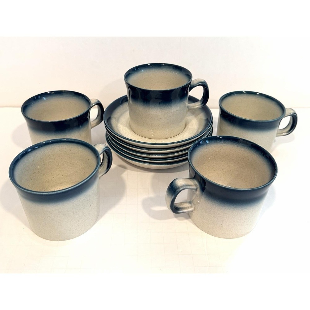 Wedgwood Blue Pacific Cup & Saucers England 5 Sets Teacup Tea Coffee Cups 6 oz.